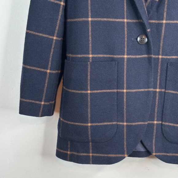 Madewell Larsen Blazer S Navy Wool Windowpane Plaid Academia Old Money Oversized - Picture 4 of 13